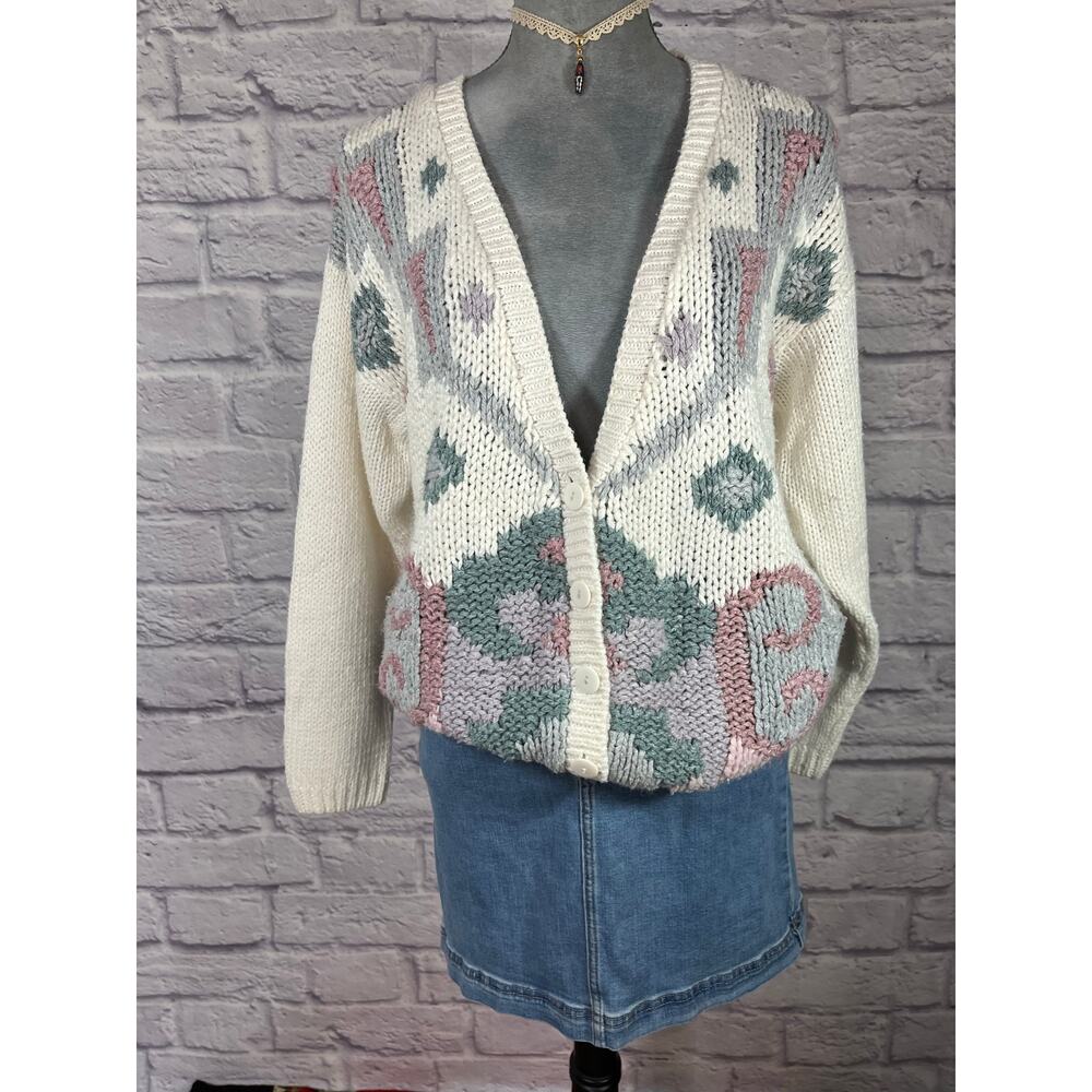 Vintage 90's Hunter's Run Chunky Knit Cardigan Sweater - Picture 2 of 11